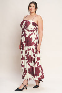 WINE BLOOM POWER MESH MIDI DRESS