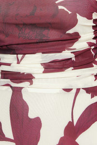 WINE BLOOM POWER MESH MIDI DRESS