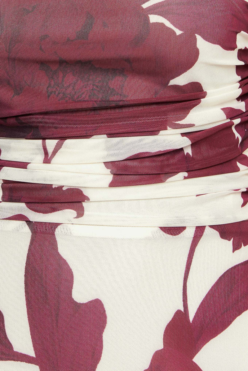 WINE BLOOM POWER MESH MIDI DRESS