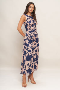TWILIGHT FLORAL POWER MESH MIDI DRESS