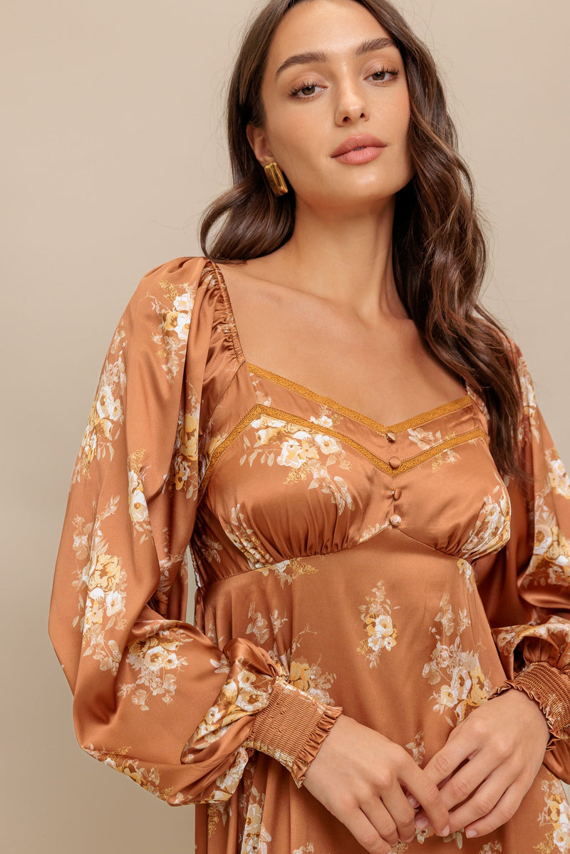 CARAMEL SUNSET WOVEN MIDI DRESS