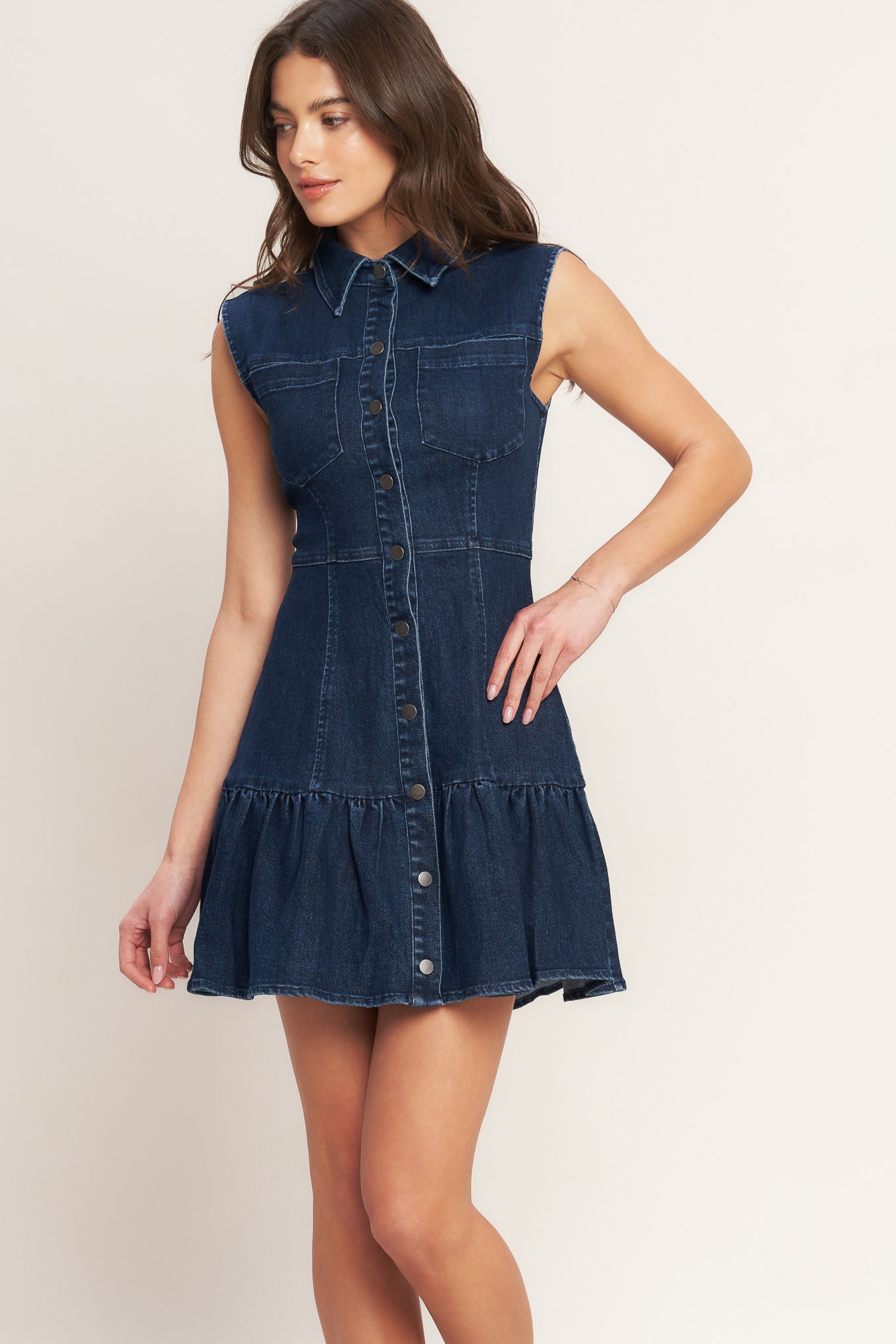 BUILT FORM SILHOUETTE DENIM MINI DRESS