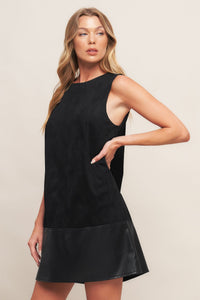 CITY SLEEK  FAUX SUEDE AND LEATHER SHIFT DRESS