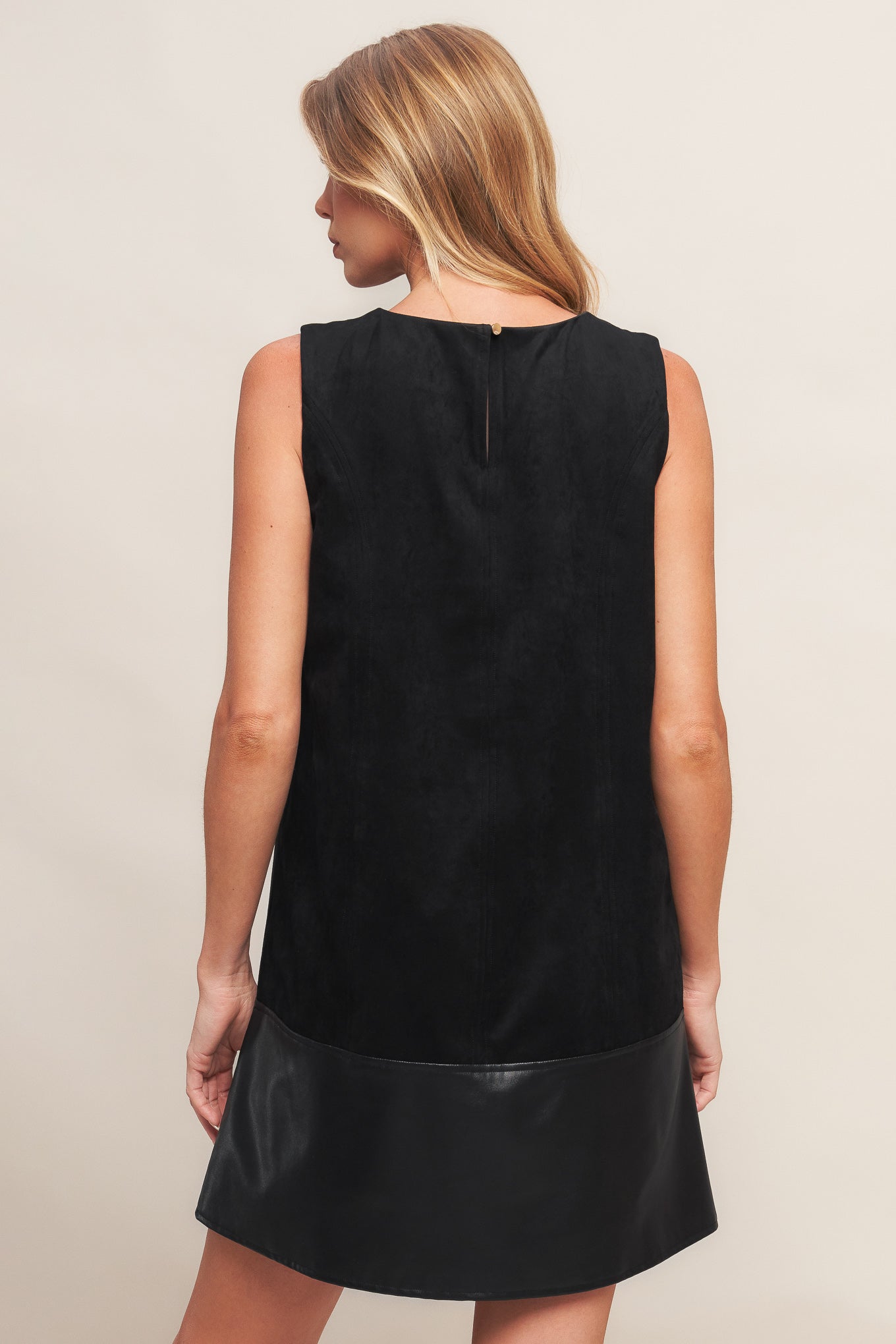 CITY SLEEK  FAUX SUEDE AND LEATHER SHIFT DRESS