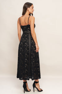 ROMANTIC NOIR NIGHTS WOVEN LACE MIDI DRESS