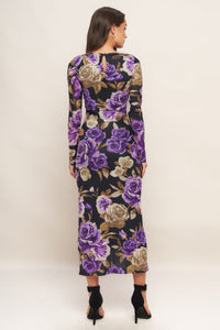 VIOLET EMBRACE POWER MESH MIDI DRESS