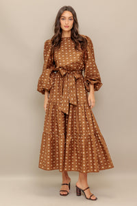 CINNAMON WALTZ WOVEN MIDI DRESS