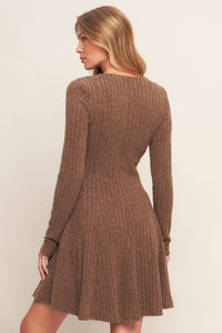 AUTUMN COFFEE BROWN KNIT MINI DRESS