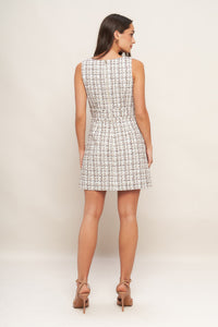 GOLDEN GRID LUXE TWEED MINI DRESS
