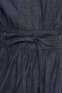 POWER DENIM GODDESS DARK INDIGO MIDI DRESS