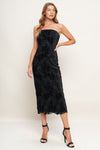 BLACK TEMPTATION WOVEN VELVET LACE MIDI DRESS