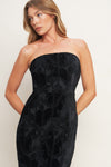 BLACK TEMPTATION WOVEN VELVET LACE MIDI DRESS