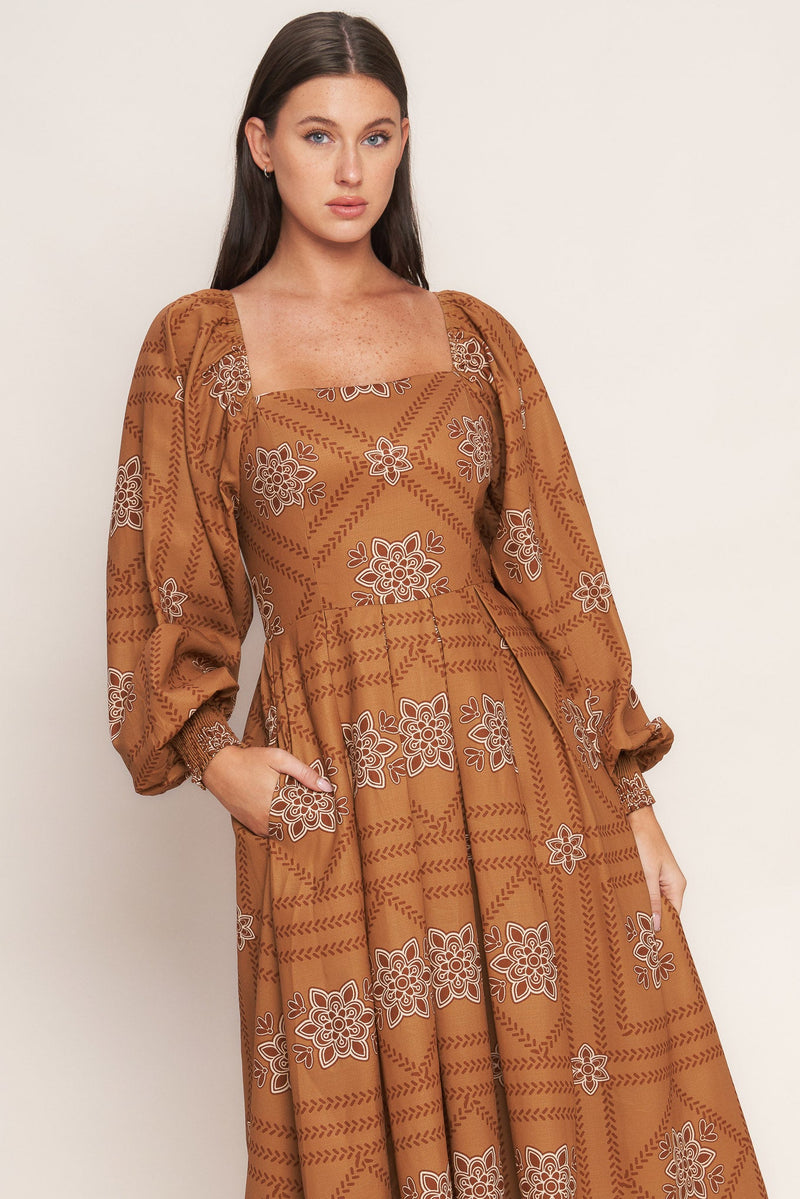 SOUTHWEST SQUARES WOVEN MIDI DRESS