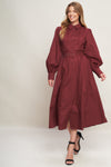 MODERN FEMME BURGUNDY WOVEN MIDI DRESS
