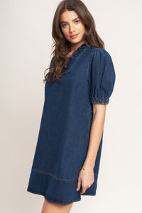 MODERN FOLK TOUCH DNIM MINI DRESS