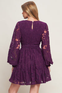PASSION PLUM WOVEN LACE MINI DRESS