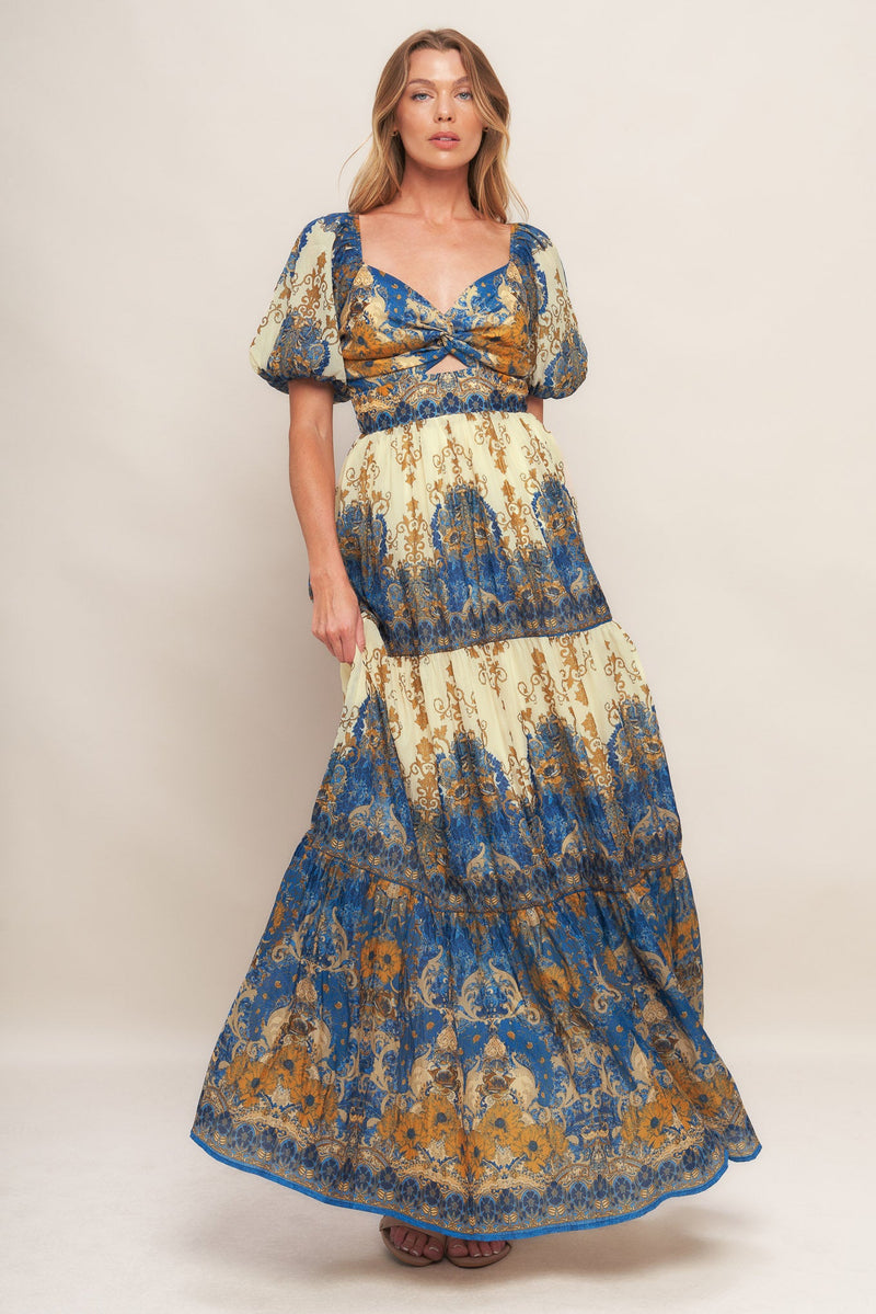 MIDNIGHT SERENADE EMPIRE WOVEN MAXI DRESS