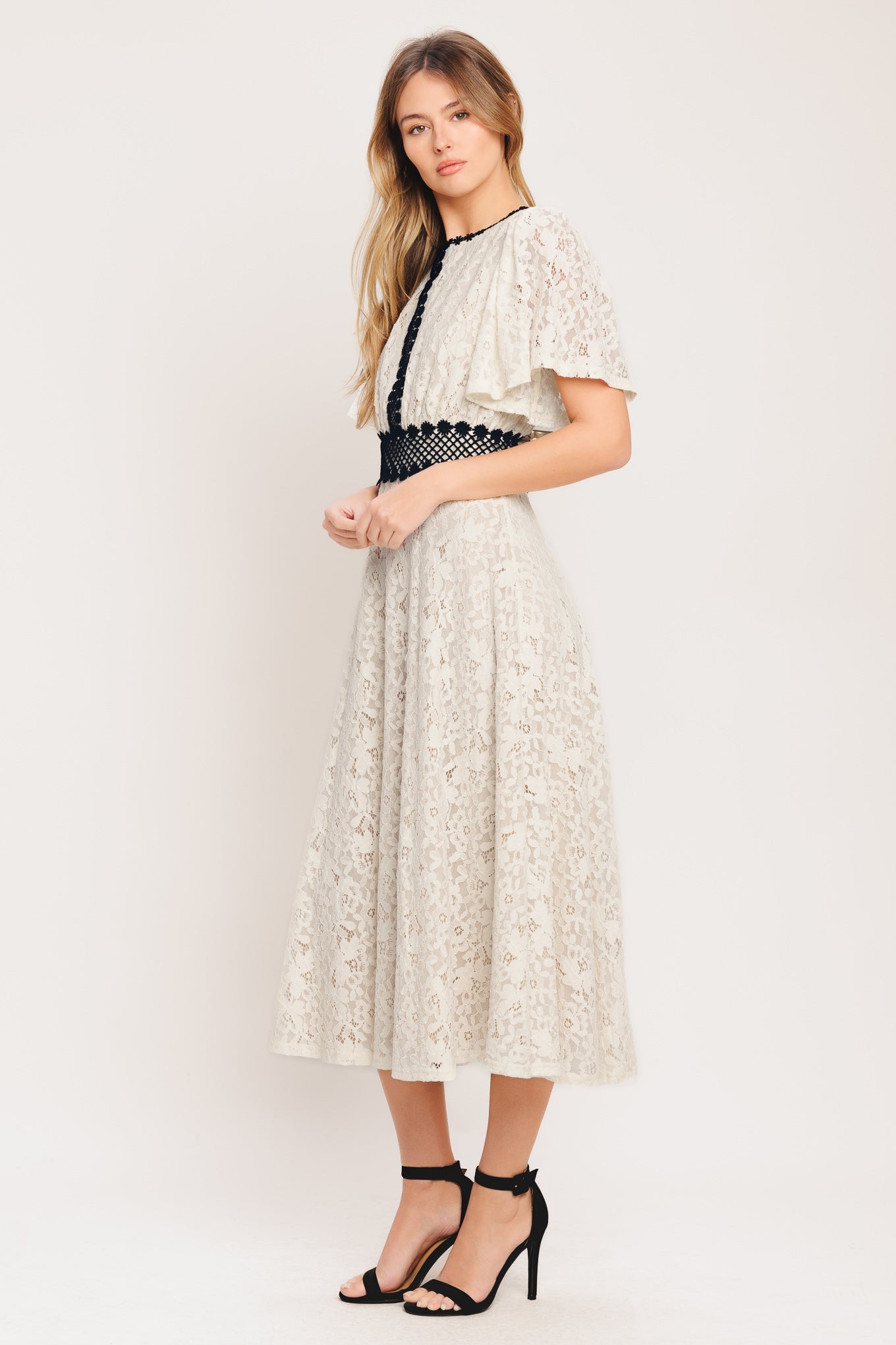 PETITE LUNE WOVEN LACE MIDI DRESS