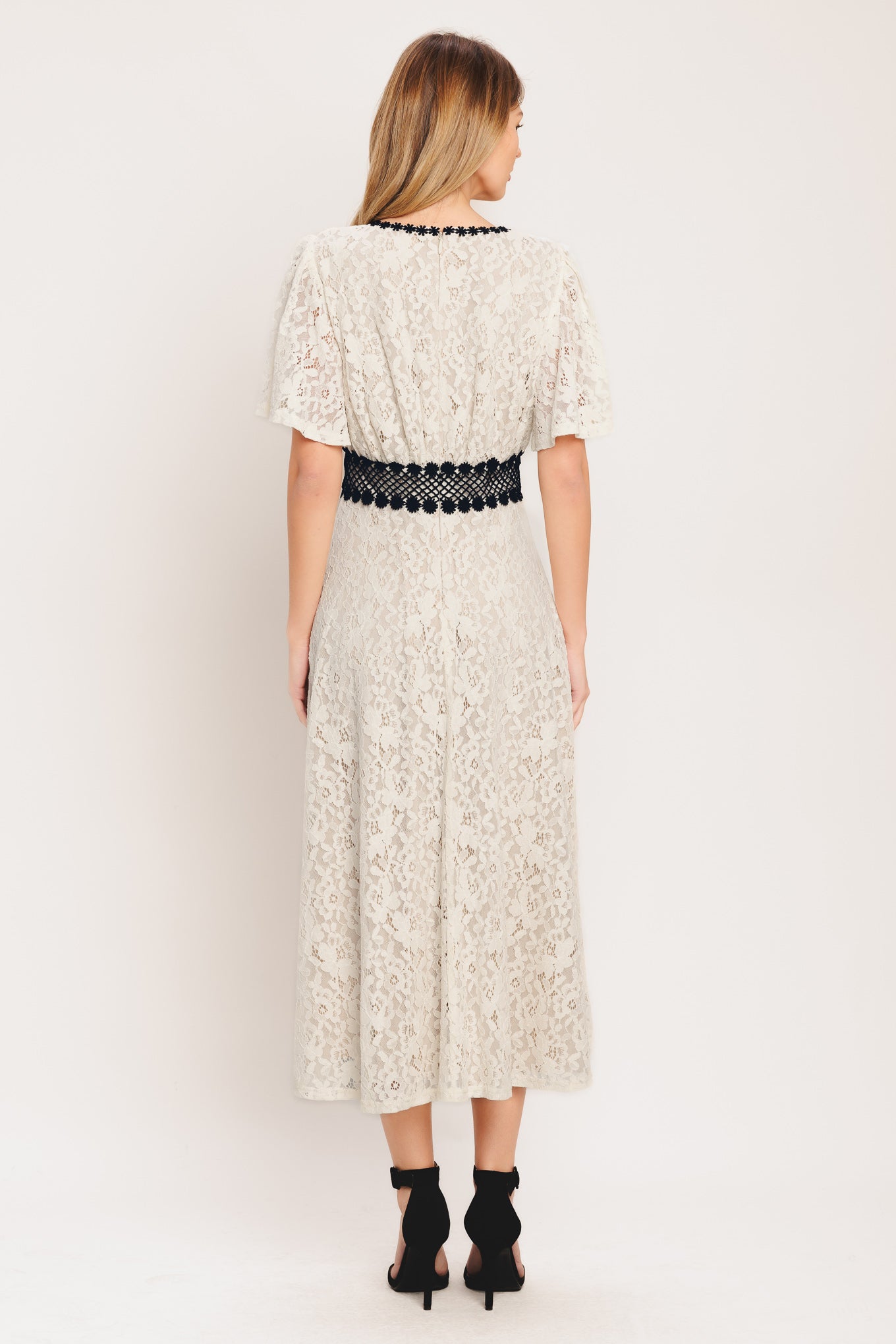PETITE LUNE WOVEN LACE MIDI DRESS