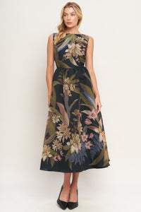 FOLIAGE WHISPER WOVEN MIDI DRESS