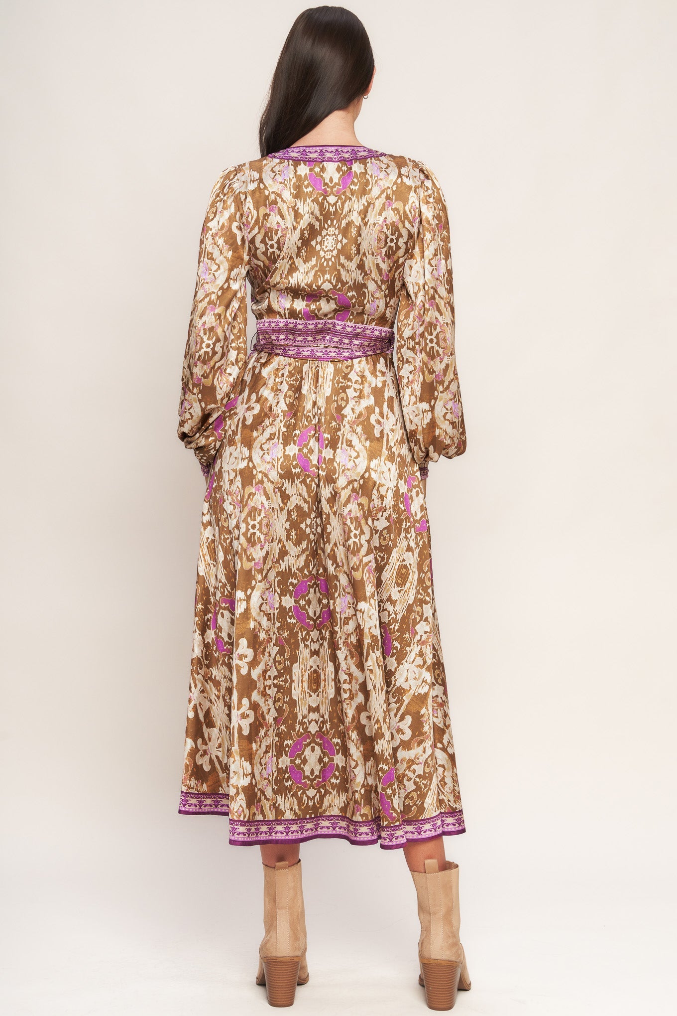 IKAT BLOOM WOVEN MIDI TRUE WRAP DRESS