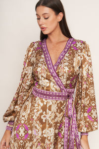 IKAT BLOOM WOVEN MIDI TRUE WRAP DRESS