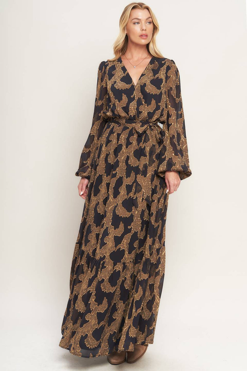 MIDNIGHT MOSS WOVEN JACQUARD MAXI DRESS