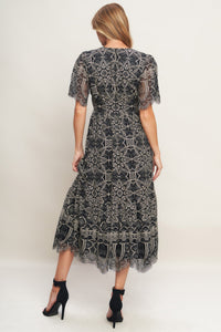 GOTHIC BLOOM WOVEN LACE MIDI DRESS