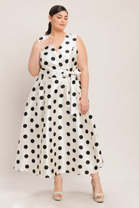 CAFÉ NOIR POLKA WOVEN MIDI DRESS