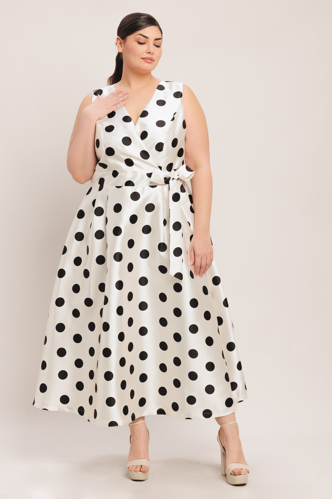 CAFÉ NOIR POLKA WOVEN MIDI DRESS