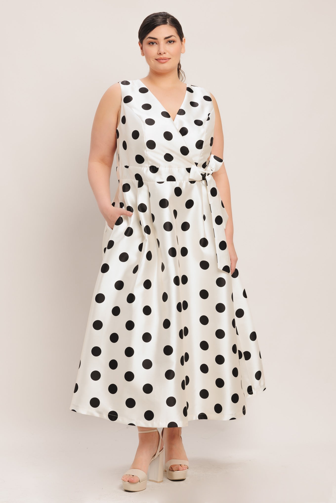 CAFÉ NOIR POLKA WOVEN MIDI DRESS