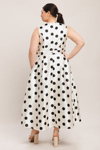 CAFÉ NOIR POLKA WOVEN MIDI DRESS