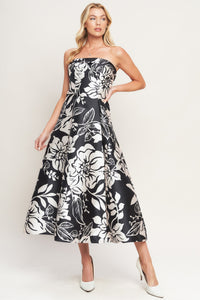 ELEGANT BLOOM SWIRL WOVEN MIDI DRESS