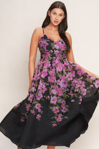 NIGHTFALL BLOSSOM WOVEN MIDI DRESS