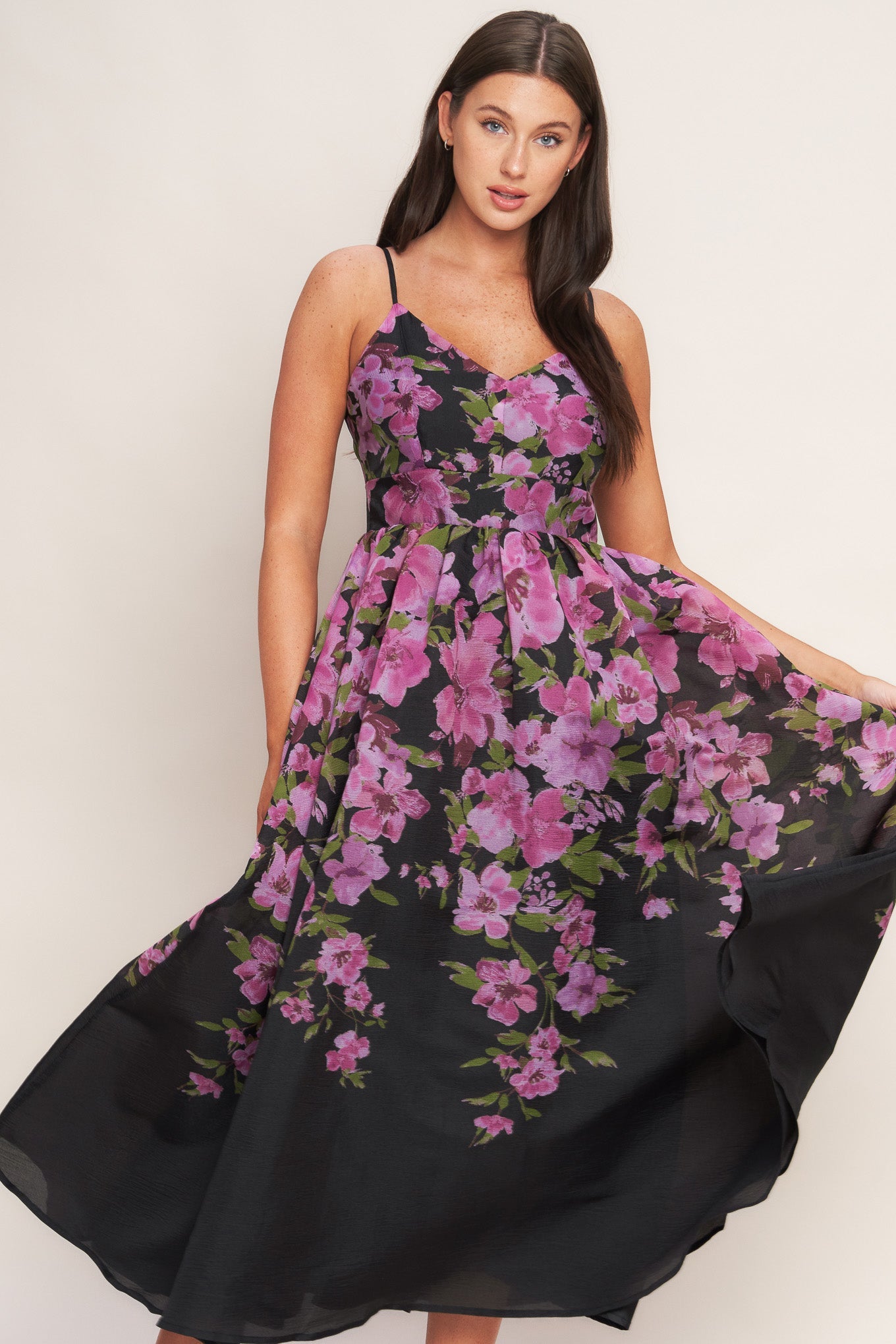 NIGHTFALL BLOSSOM WOVEN MIDI DRESS