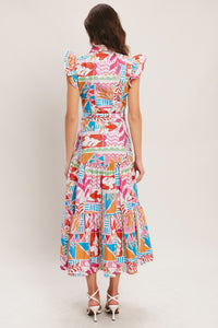RIVIERA MOSAIC WOVEN MIDI DRESS