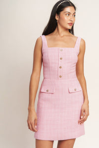 ON MY WAY PINK  WOVEN TWEED MINI DRESS