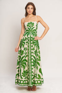 EMERALD PALM PARADISE WOVEN MAXI DRESS