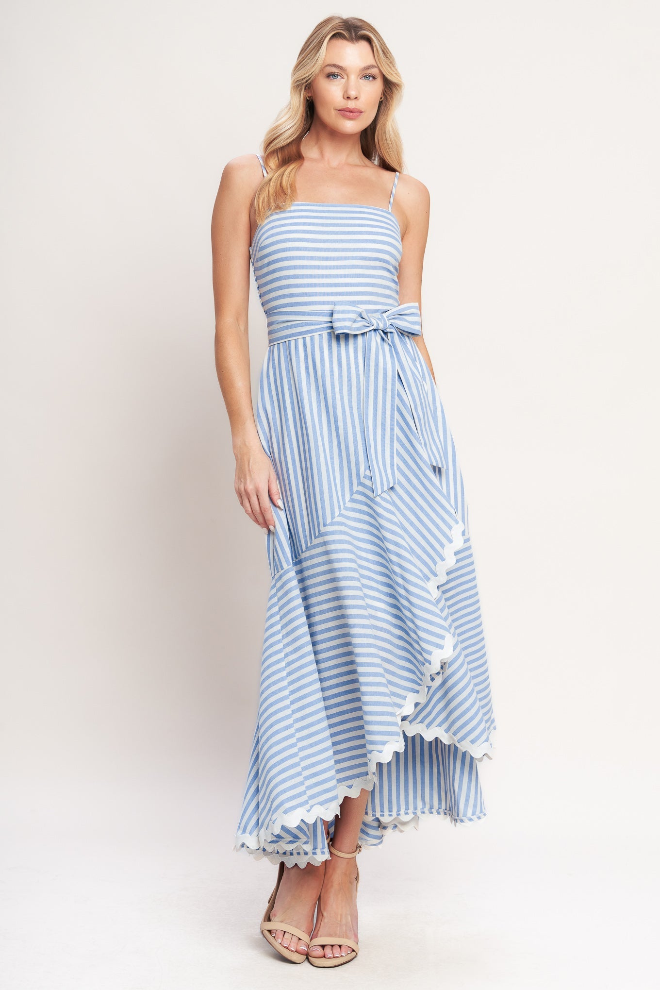 TIED TO YOU STRIPED WOVEN MIDI DRESS