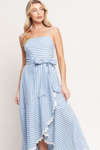 TIED TO YOU STRIPED WOVEN MIDI DRESS