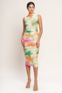 COLORFUL CONFIDENCE POWER MESH MIDI DRESS
