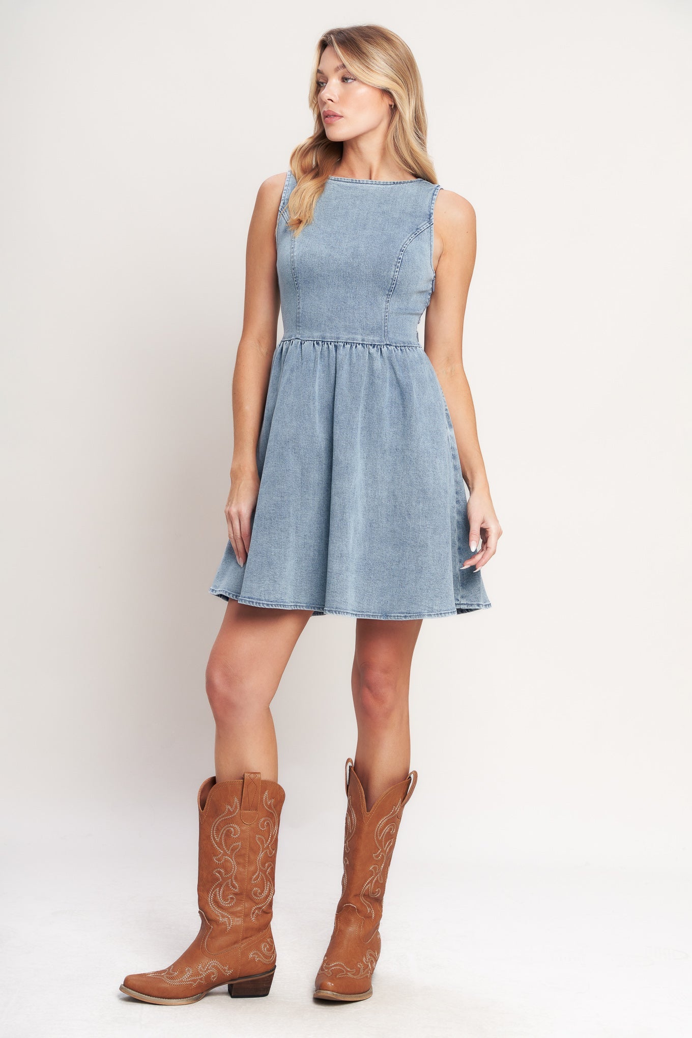 CASUAL POLISHED DENIM MINI DRESS