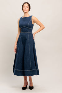 SIMPLE STATEMENT DENIM DENIM MIDI DRESS
