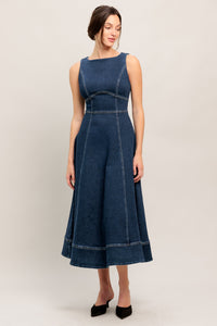 SIMPLE STATEMENT DENIM DENIM MIDI DRESS