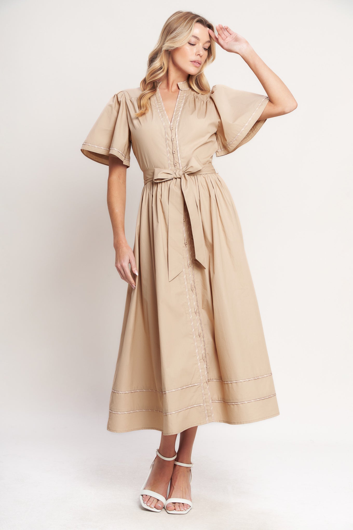 EVERGREEN ROMANCE WOVEN MIDI DRESS