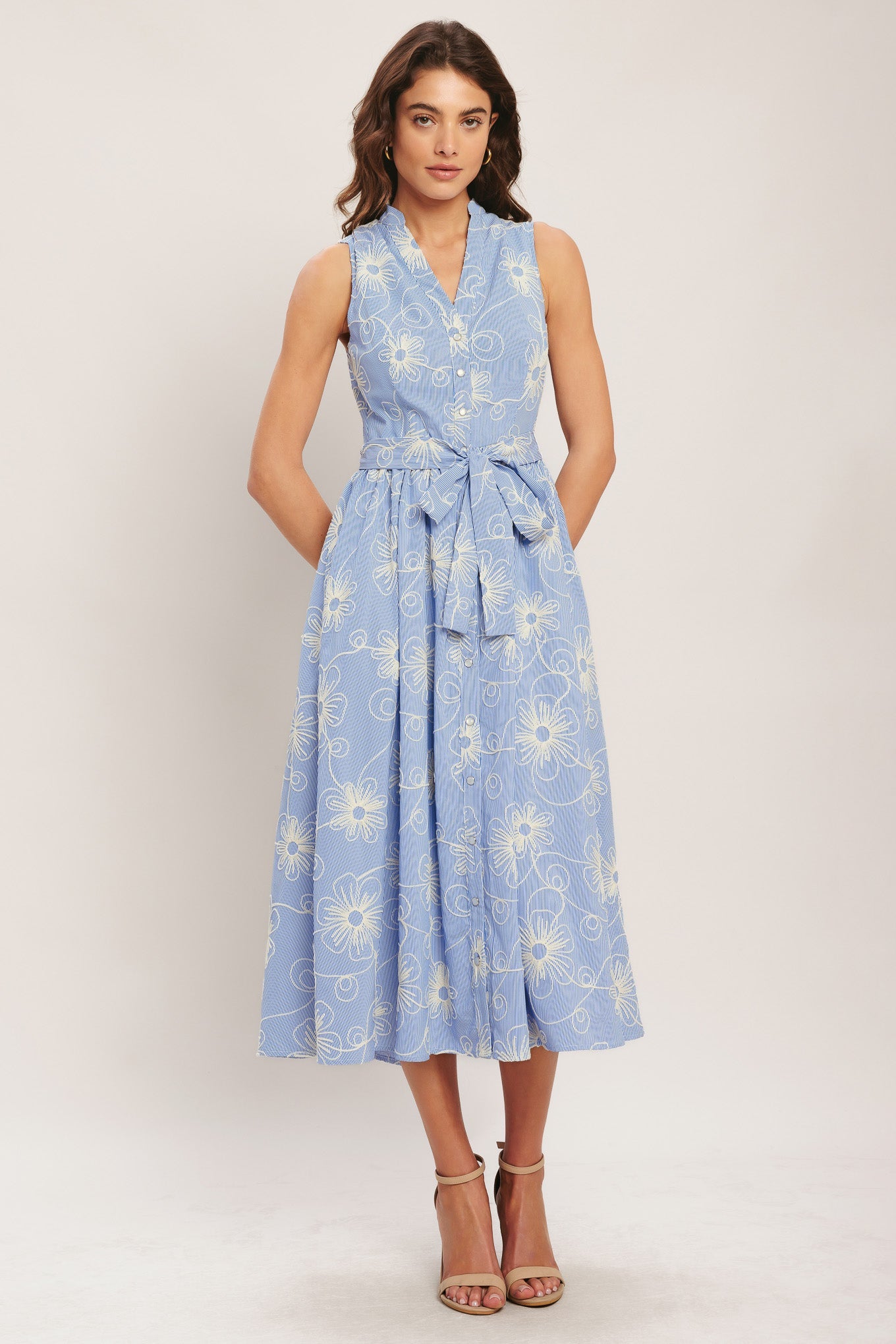 SUMMER SKETCH FLORA WOVEN MIDI DRESS