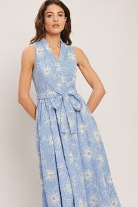 SUMMER SKETCH FLORA WOVEN MIDI DRESS