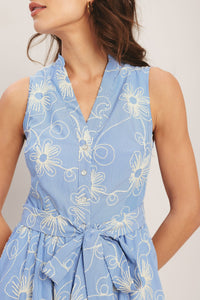 SUMMER SKETCH FLORA WOVEN MIDI DRESS