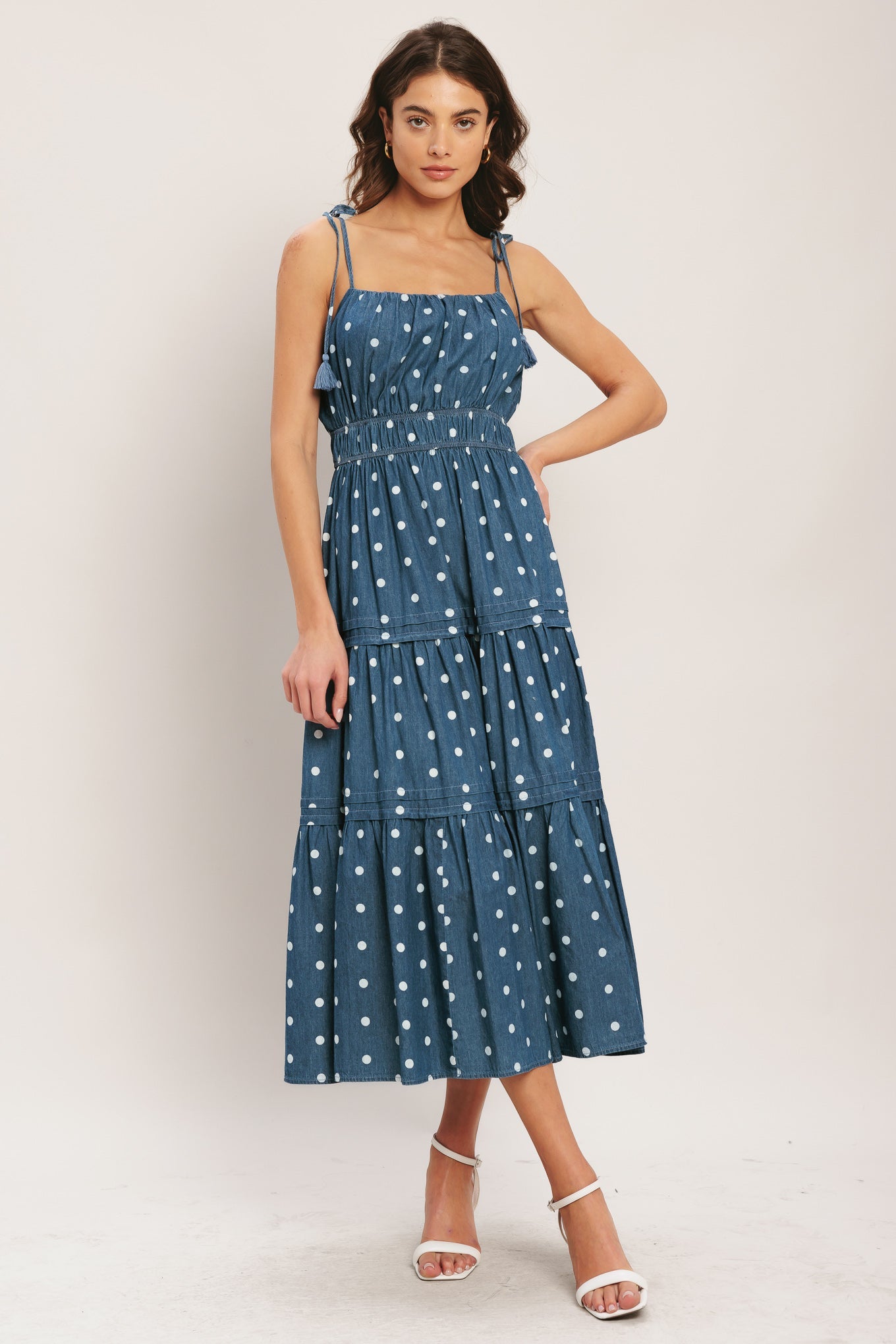 NAUTICAL DOT DENIM MIDI DRESS