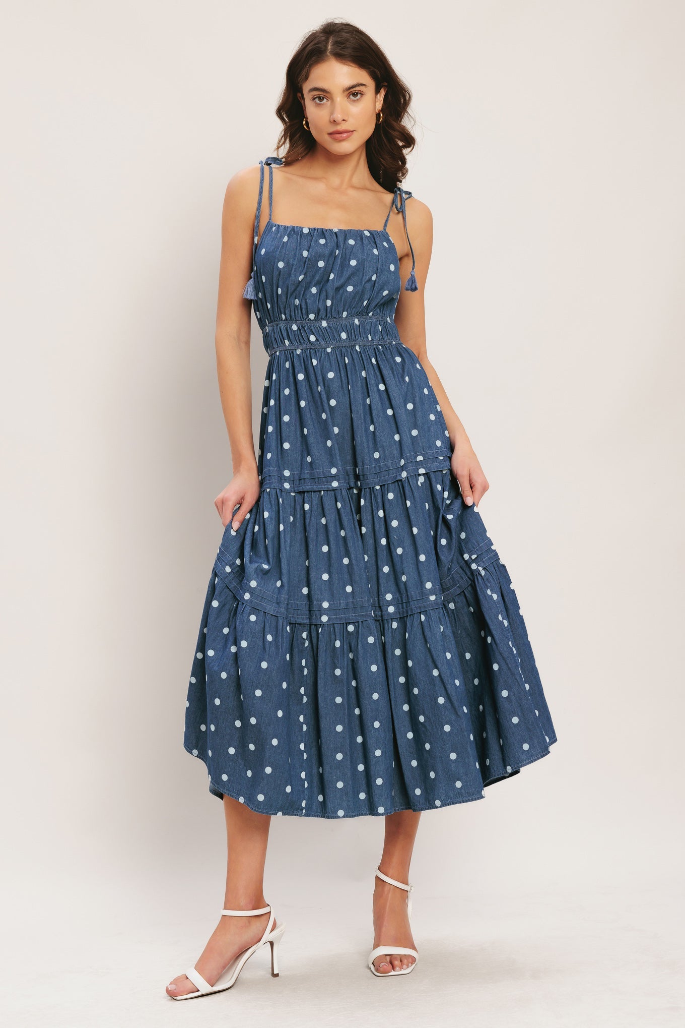 NAUTICAL DOT DENIM MIDI DRESS